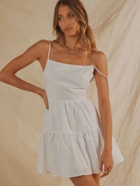 PepperMayo White Love Signs Linen Mini Dress Size 4